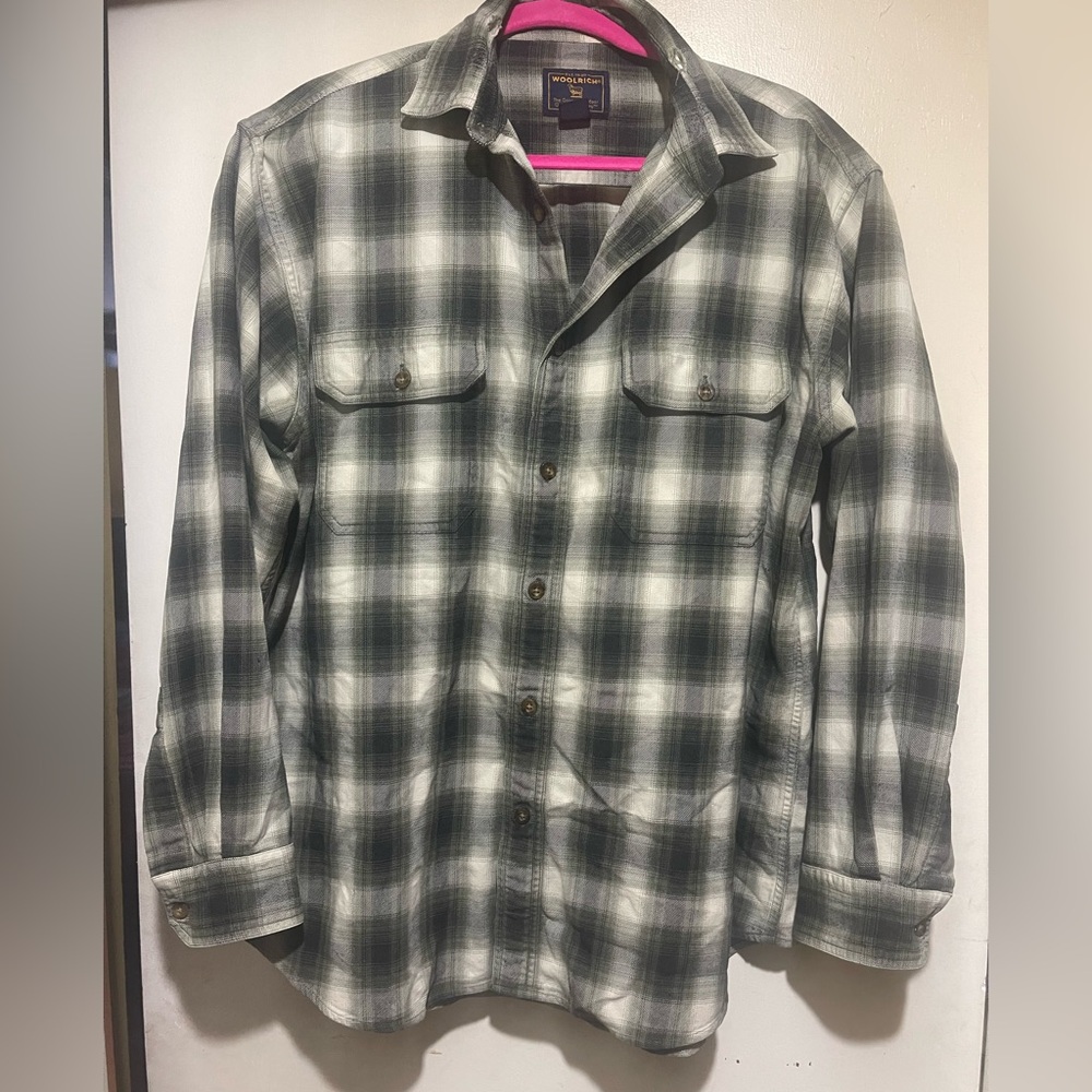 Woolrich Gray and White Plaid Shirt